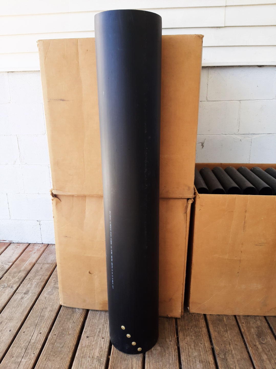 8" tube 48" long. <br>6" thick end grain plug