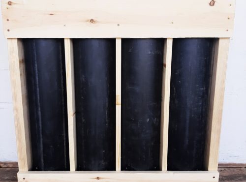 6″ rack with 4 tubes 36″ long. 3/4″ divider between each tube