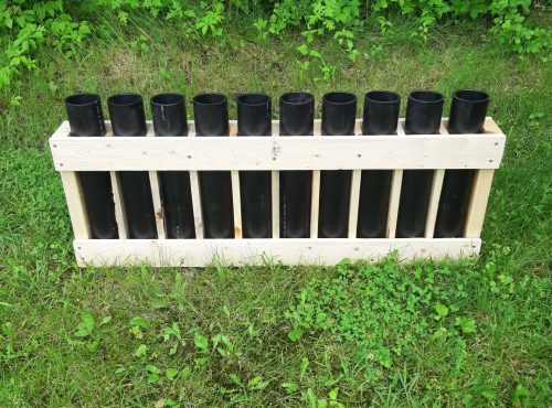 3″ rack with 10 tubes, 18″ long. 3/4″ divider between each tube