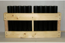 2″ rack with 10 tubes, 15″ long. One 3/4″ divider in middle